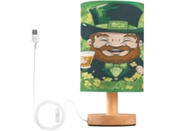 Luminária De Cabeceira Led Leprechaun Para Quarto, Luminária De Leitura Com Cúpula Tecido, Base De Madeira E Porta Usb