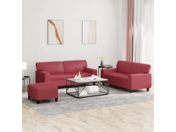 Vidaxl 3 Pcs Conjunto De Sofás Couro Artificial Vermelho Tinto