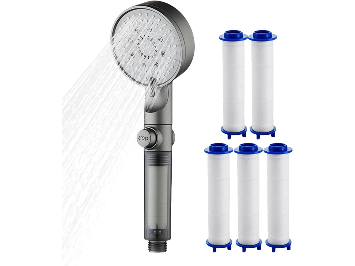 Chuveiros Alta Pressão – Chuveiro Mão Stacável Com 5 Modos E Filtro – Bicos Silicone Ajustáveis
