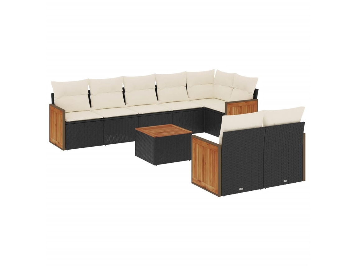 Maison Exclusive - 9 Pcs Conjunto De Sofás P/ Jardim C/ Almofadões Vime Pe Preto