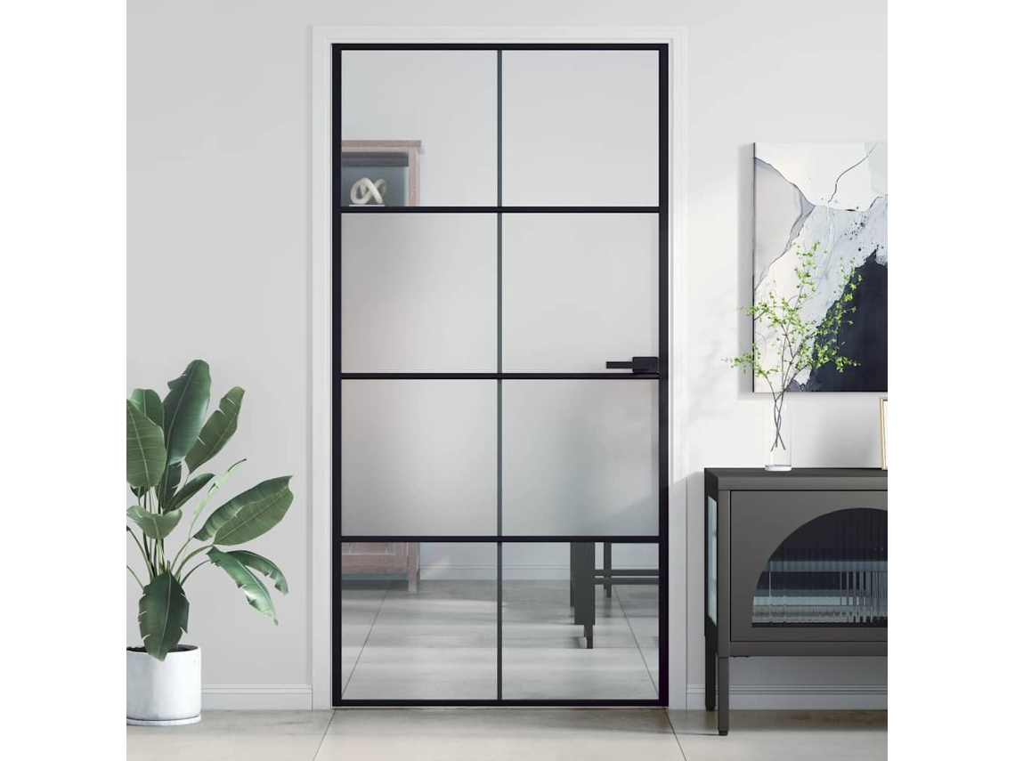 Vidaxl Porta Interior 102,5x201,5 Cm Vidro Temperado E Alumínio Preto