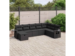 Vidaxl 8 Pcs Conjunto Sofás De Jardim Com Almofadões Vime Pe Preto