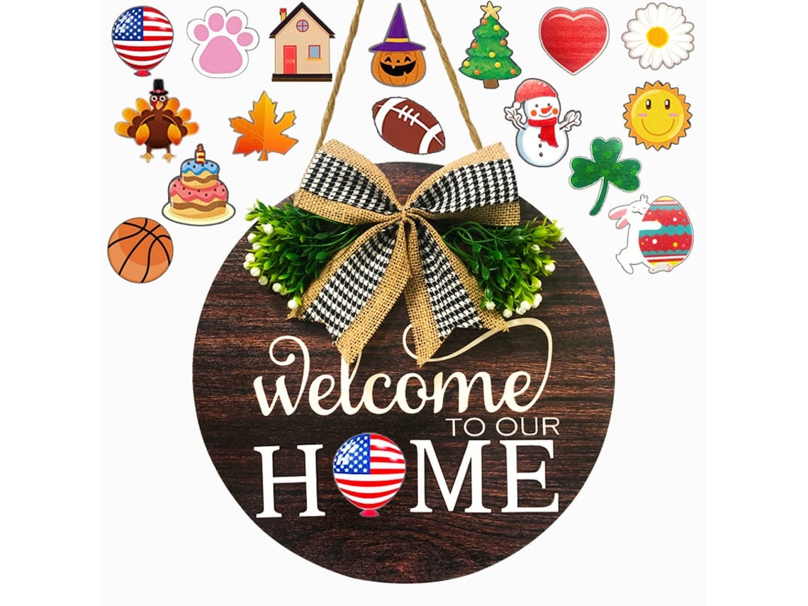 Decoração de Natal e Dia da Independência para Casa, Placa de Boas, Vindas de Madeira para Porta Entrada com Sinalização Boas BRILVIBERA