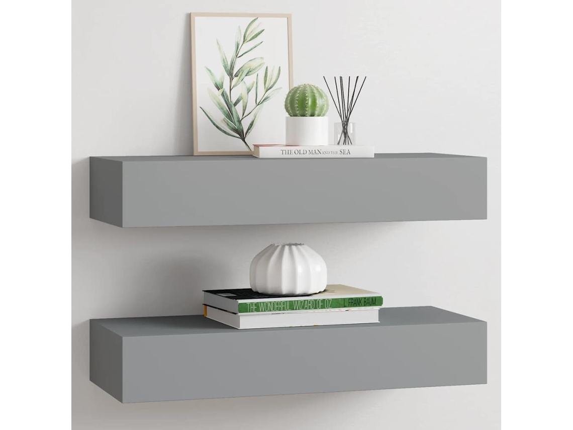 Vidaxl Prateleiras De Parede C/ Gavetas 2pcs Mdf 60x23,5x10cm Cinzento