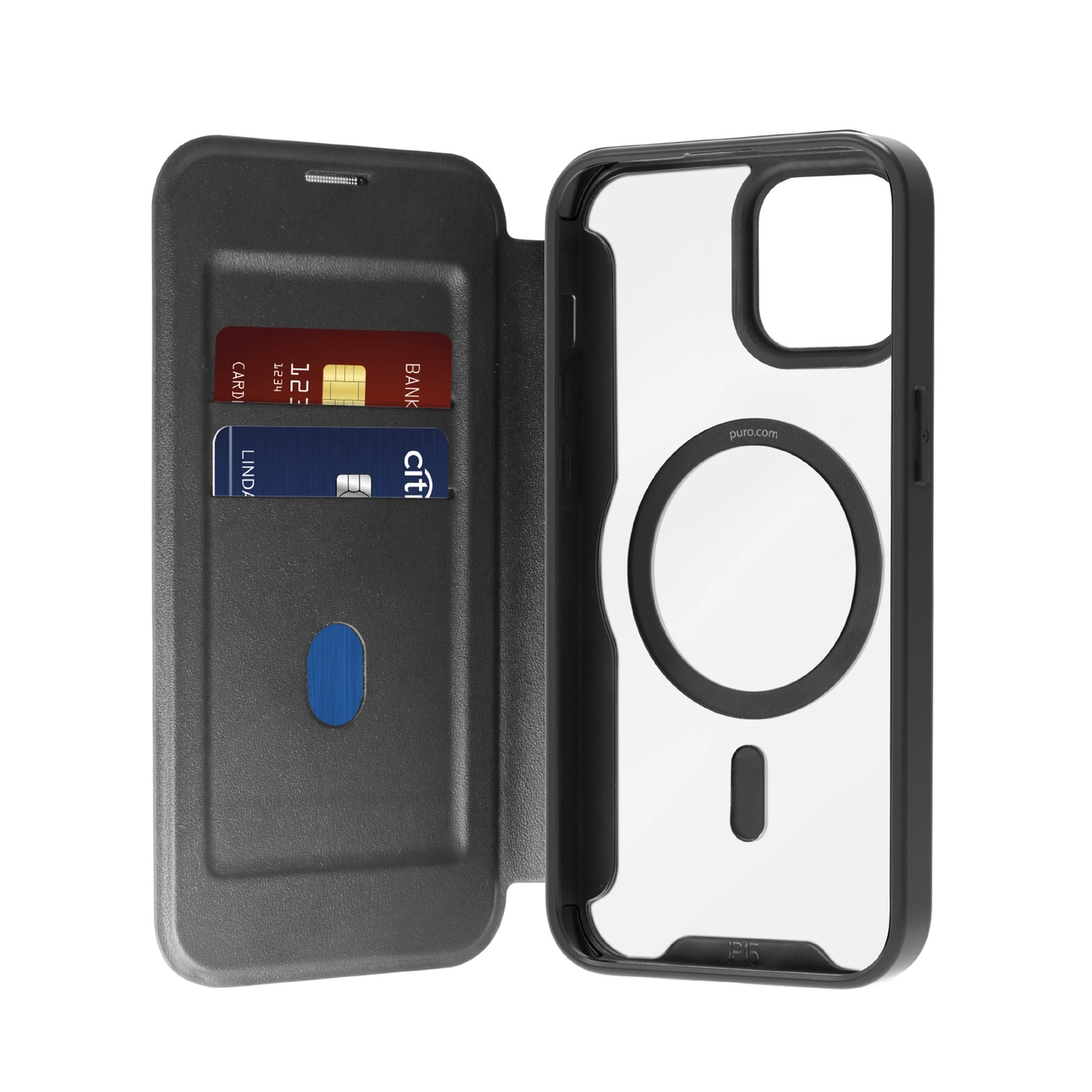 Capa Puro Book Mag Para Iphone 16 Plus Com Aba, Para Magsafe E Compartimento Para