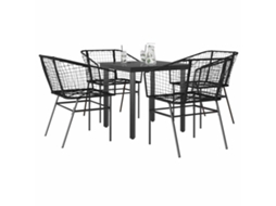Vidaxl Conjunto De Jantar Jardim 5 Peças Vidro Vime Pe Preto