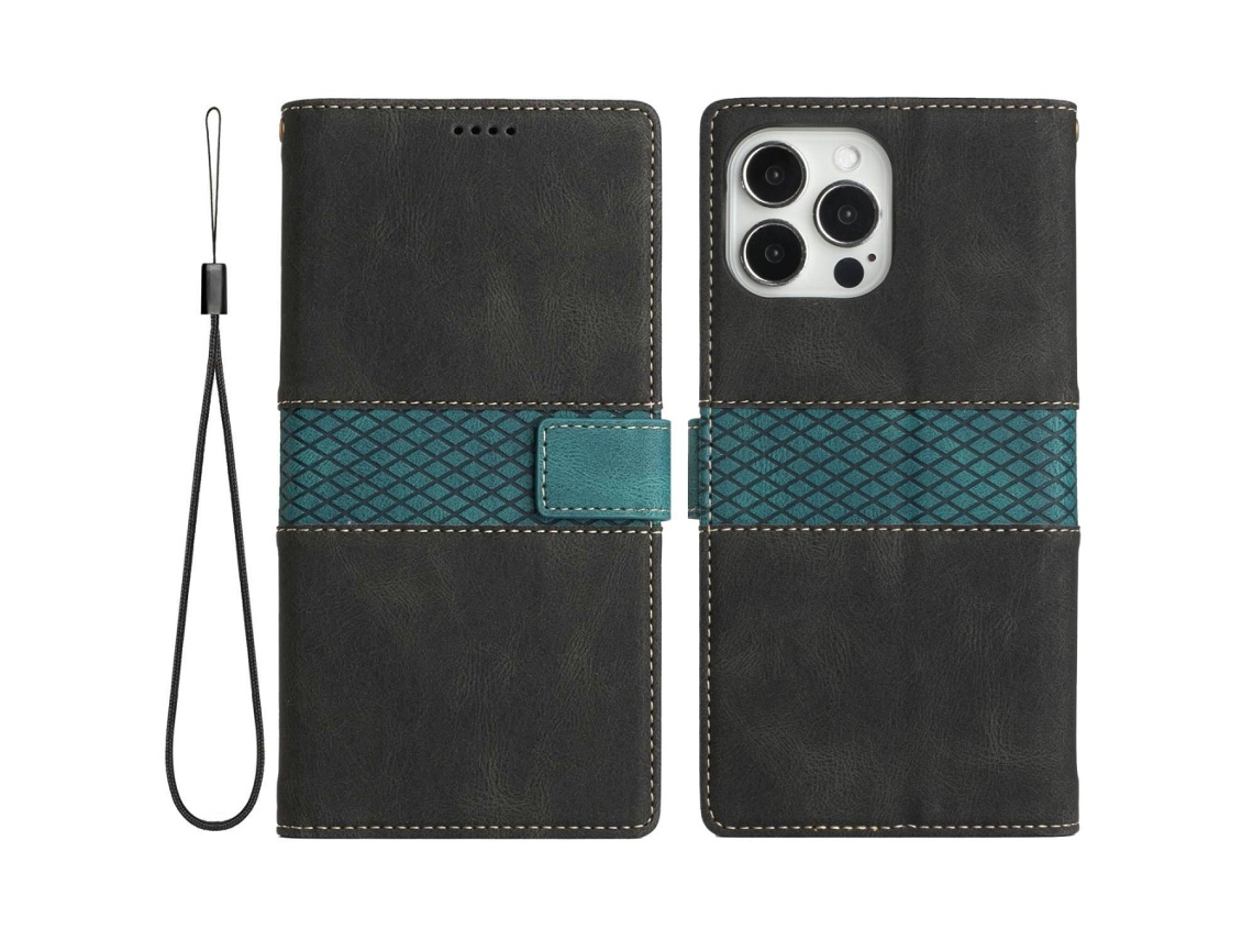 Capa Pega Para Iphone 15 Pro Pele Sintética Preto