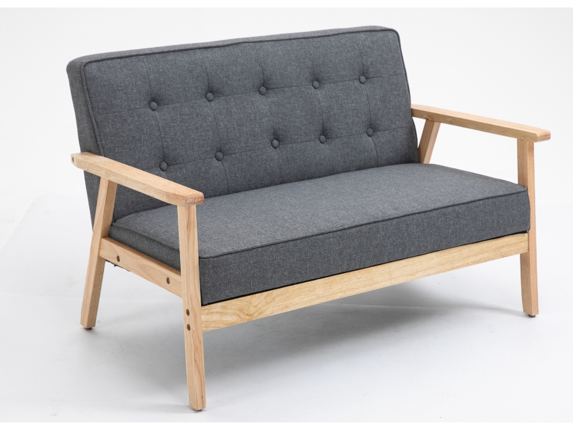 Sofá De 2 Lugares Com Encosto E Almofadas Acolchoados Pés De Madeira Antiderrapantes Para Sala De Estar Dormitório Oficina 114x66x69 Cm Cinza