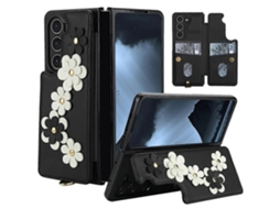Capa Transversal De Couro Com Estampa Floral Para Samsung Galaxy Z Fold5