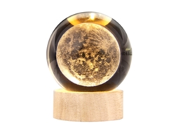 Luminária Noturna 2026 Pequena Bola de Cristal 3D com Base de Madeira e Luz Quente para Decoração de Mesa, Presente Festivo, Conexão USB Plug and Play