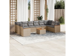 Vidaxl 11 Pcs Conjunto Sofás De Jardim C/ Almofadões Vime Pe Bege