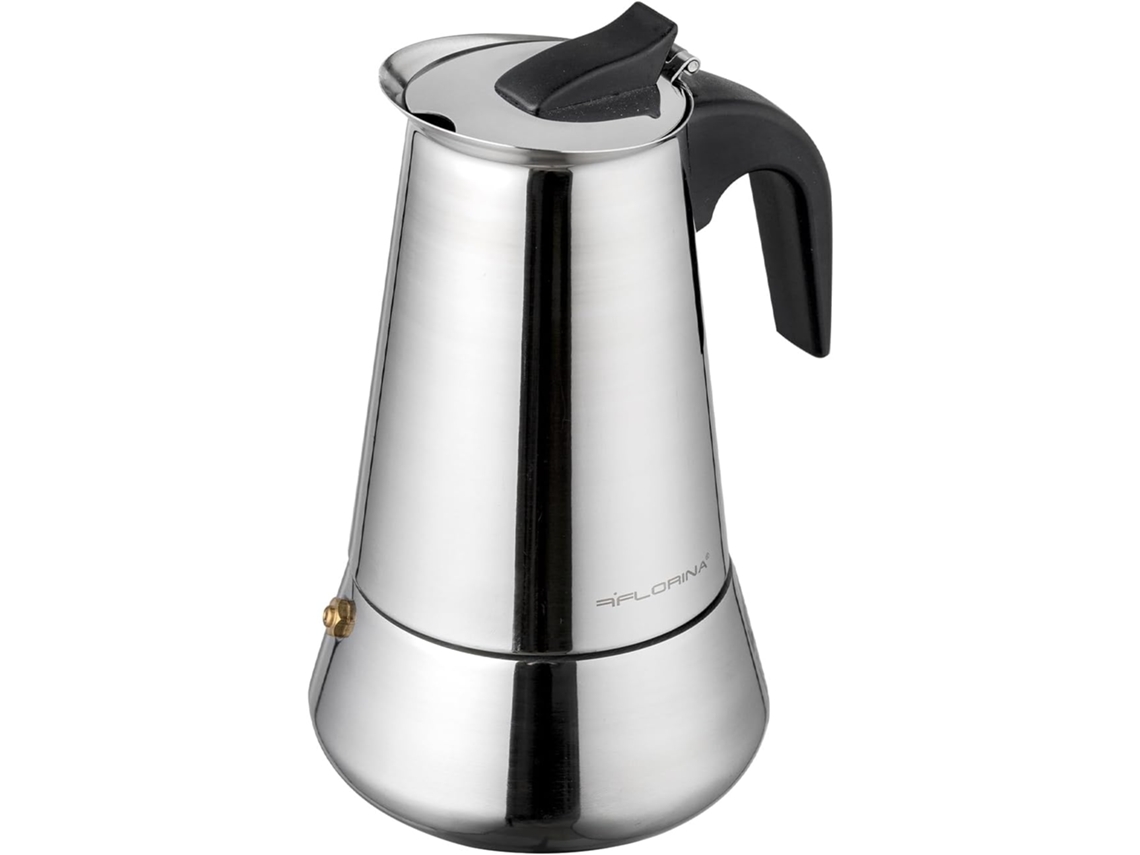Máquina De Café Expresso De Aço Inoxidável De 300 Ml Com 6 Xícaras E Alça Curva, Compatível Com Todos Os Fogões Zeuxo
