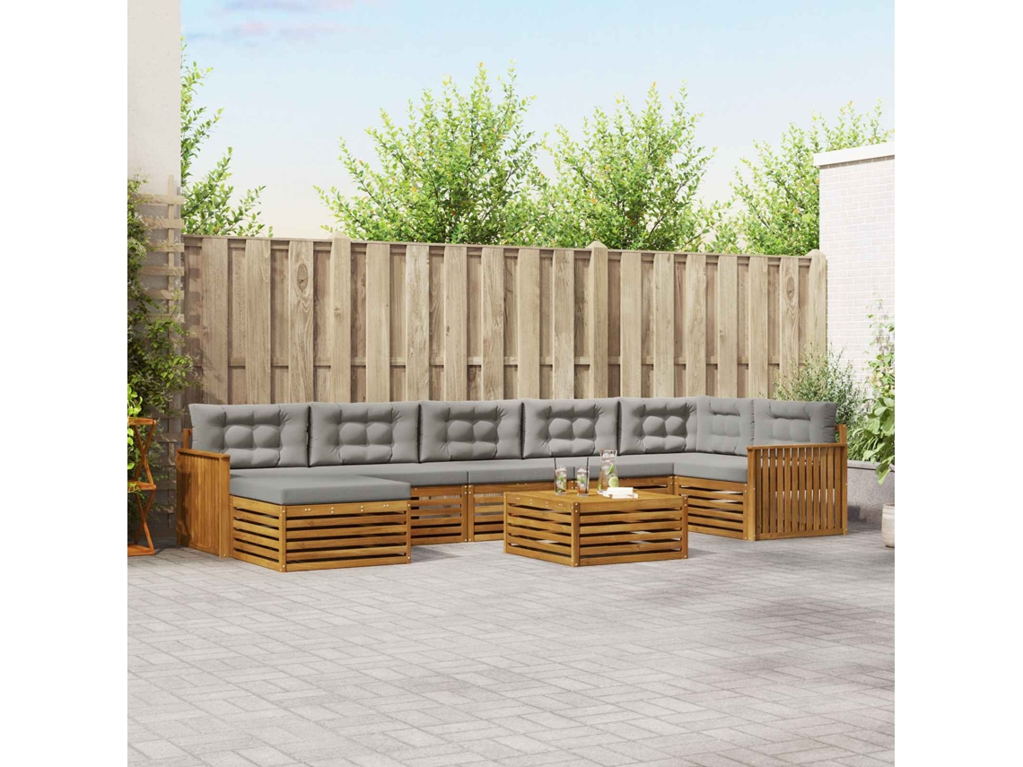 Vidaxl Conjunto De Sofás Para Exterior 8 Pcs Cinza Natural E Claro
