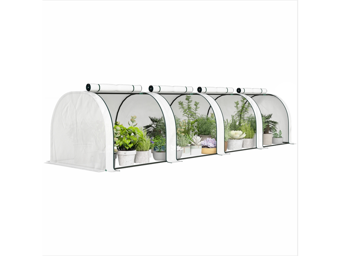 Miniestufa De Jardim, Estufa Para Tomates, 4 X 1 X 0,80 M, Aço, Pe Resistente Aos Raios Uv, 4 Portas Com Fecho De Correr, Branca