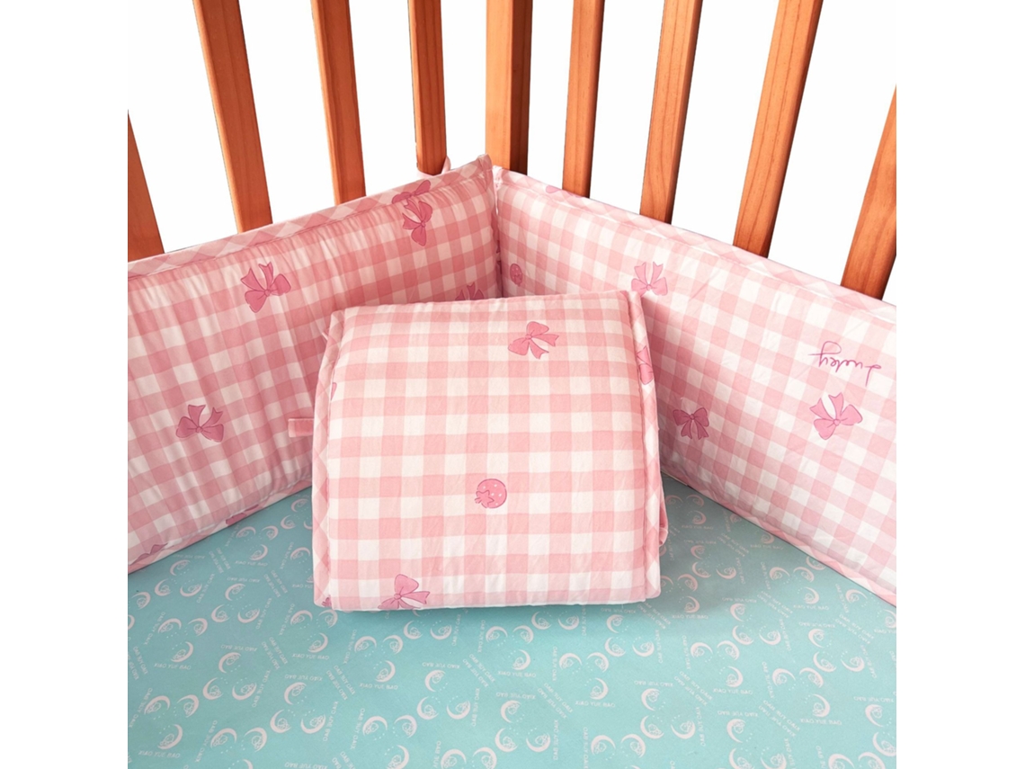 Conjunto de Protetores de Berço PANOONA 4 Peças Xadrez Rosa (2 X 132 Cm + 2 X 68,5 Cm)