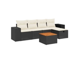 Conjunto de sofá de jardim 6 peças com almofadões Vime Pe Preto MAISON EXCLUSIVE (6 peças)