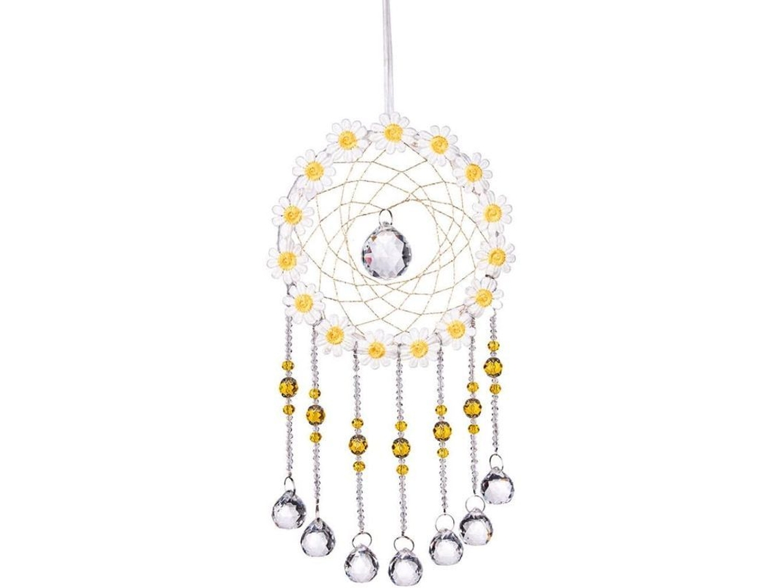 Colgante De Cristal Esfera Prisma Flor Amarela Árvore Da Vida Para Janela Decoração Interior Exterior