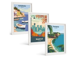 Galeria De Pinturas Murais Vistas Urbanas Da Grécia, Canadá E Austrália Moldura Branca Quadros Para A Sala De Estar Espelharte (3 Piezas De 40x60 Cm)