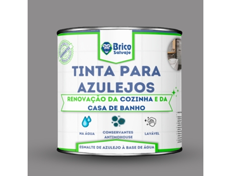 Tinta para azulejos CINZENTA QUENTE BRILHANTE 4 L BRICOSALVAJE, Conservante anti-mofo, fácil aplicação