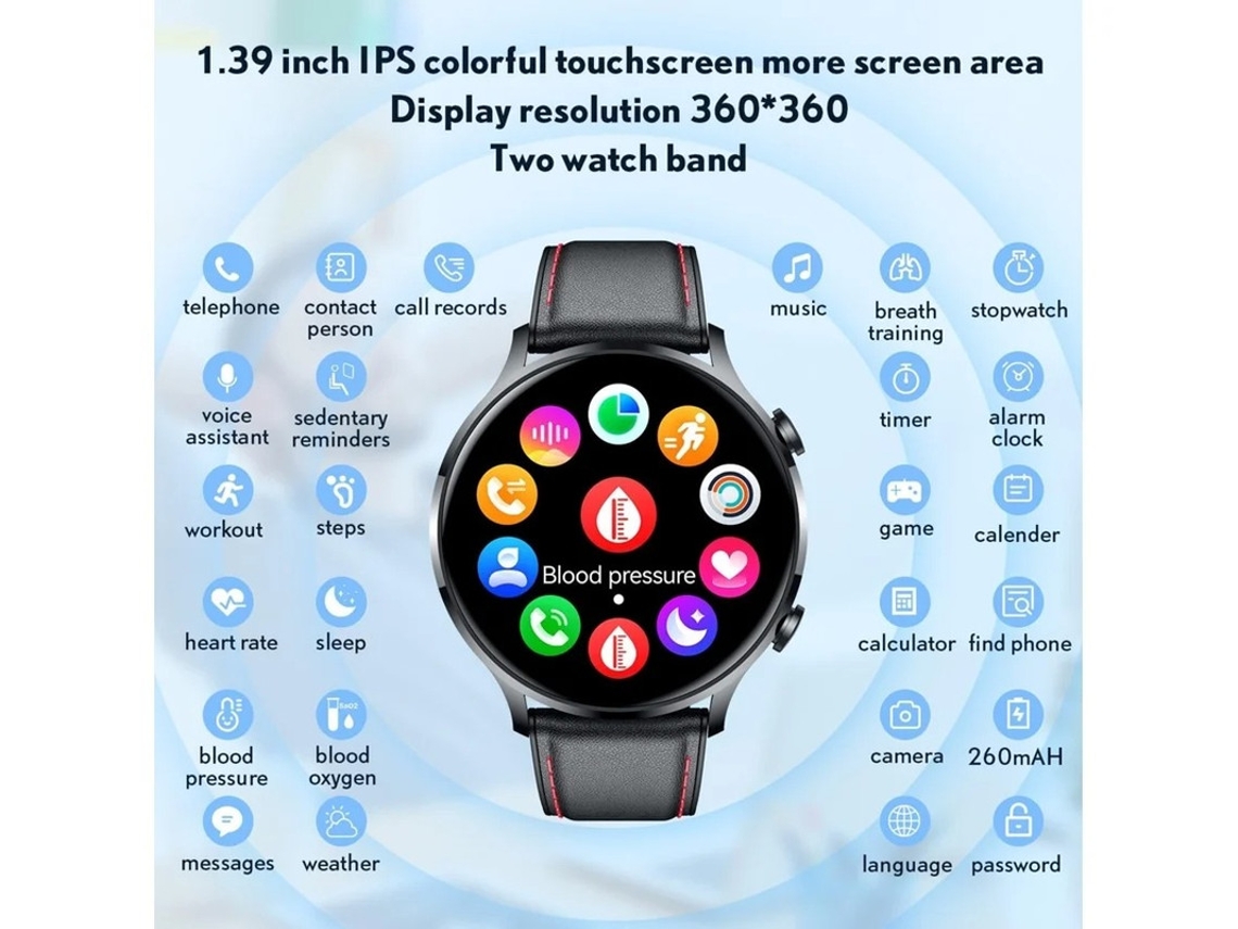 Smartwatch Bluetooth Call 1.39 Polegadas Monitoramento de Saúde 114 Modos Esportivos Compatível com Android Ios Prata Bestvite