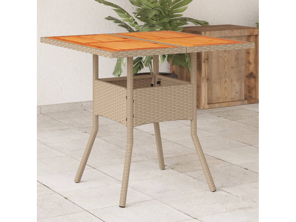 Vidaxl Mesa De Jardim 80x80x75 Cm Vime Pe E Madeira De Acácia Bege