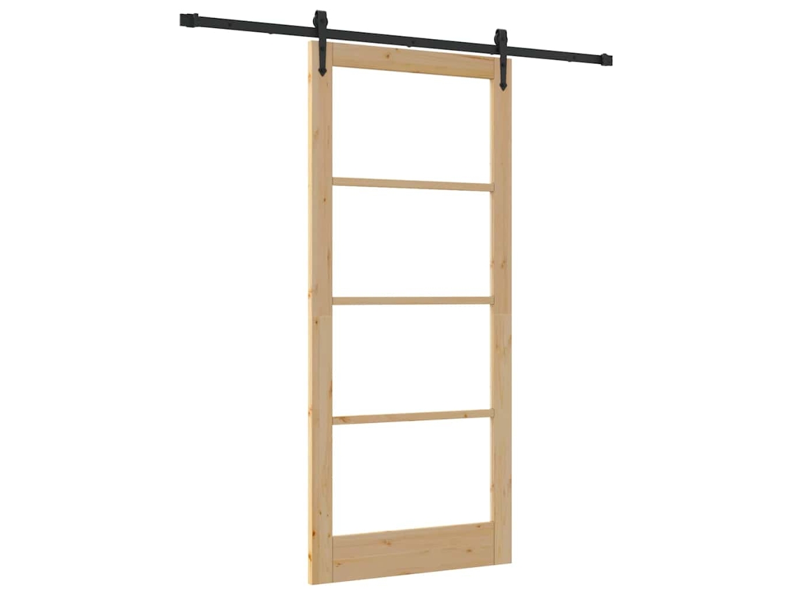 Conjunto 1 Porta Deslizante Vidaxl Castanho Madeira De Pinho Maciça (93 X 211 Cm)