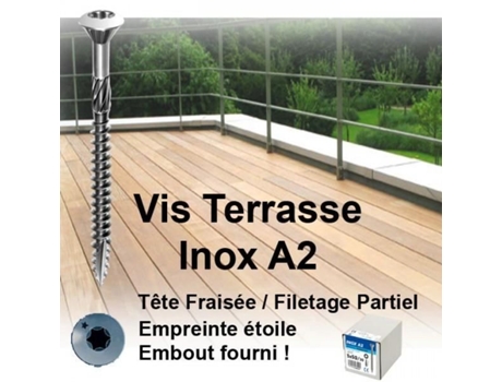 Parafuso para Terraço Estrela Cabeça Escareada Aço Inox A2 5X50/30 Caixa de 200 351400 028550 5 ROCKET