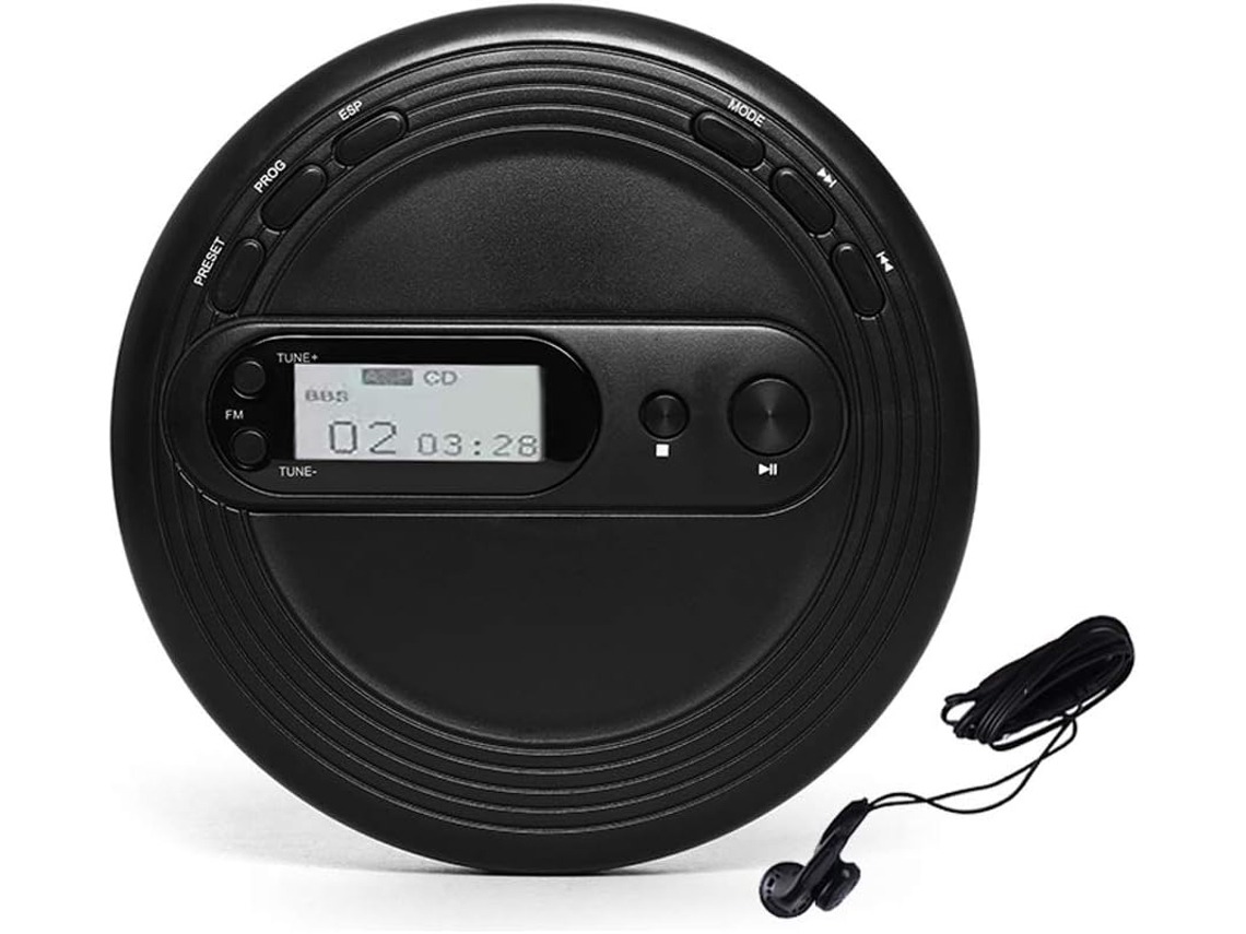 Leitor Cd Portátil Para Estudantes De Música Negra, De Em Inglês, Esp, Foto, Fr, Rádio, Função De