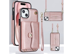 Suporte Casa Quedas Pega Para Iphone 15 Pele Sintética Com Porta-cartões Rosa