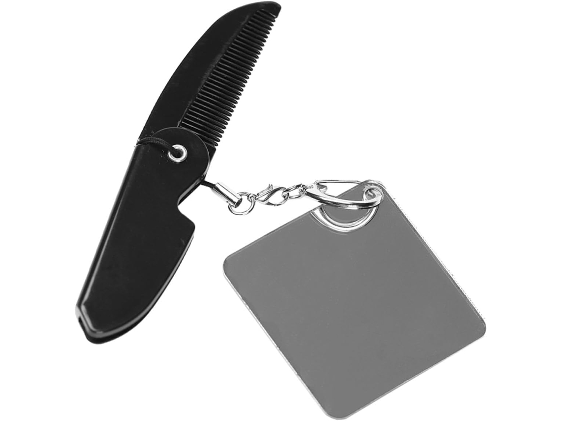 Portátil Dobrável Pente Para Homens Com Espelho, Feito Em Plástico Acrílico Leve E Com Design Moderno.