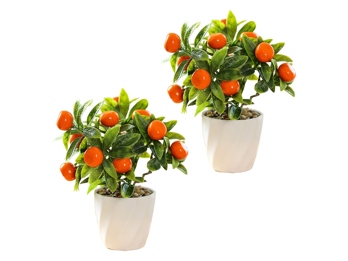 Árvore frutífera artificial Baok em vaso pequeno, simulando decoração para ornamentos.