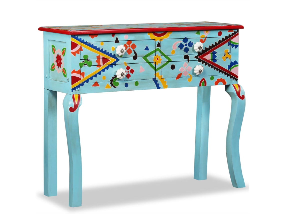 Vidaxl Mesa Consola Madeira Mangueira Maciça Azul Pintada À Mão