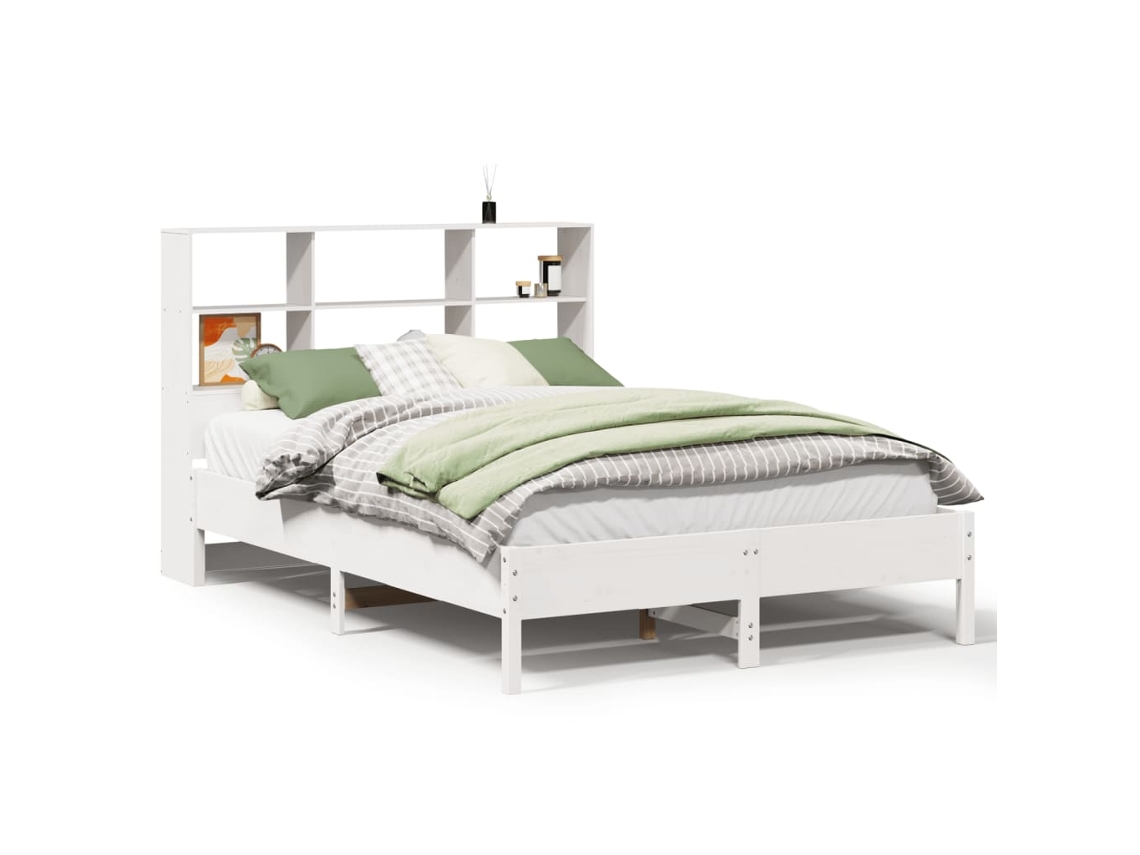 Cama com Estante Pinho Maciço Branco MAISON EXCLUSIVE (160x200 cm)