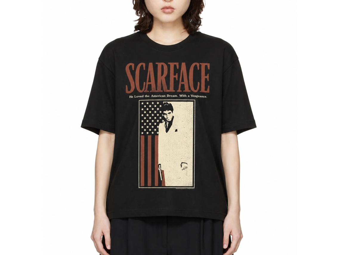 Rockinstone Scarface Movie Scarfacewithflag Black Adult T-shirt Size:xxxl