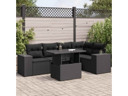 Vidaxl 6 Pcs Conjunto Sofás De Jardim C/ Almofadões Vime Pe Preto