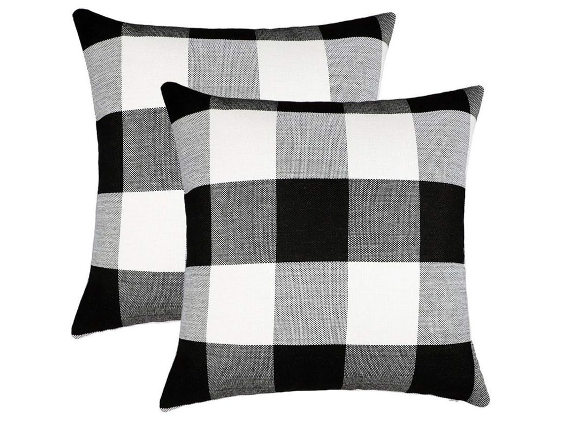 2026-2 Fundas De Almohada De Cuadros Bufalo Estilo Campestre, 45x45 Cm, Poliéster Lino, Negro Y Blanco, Para Decoración De Otoño