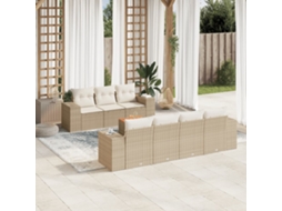 Vidaxl 8 Pcs Conjunto De Sofás P/ Jardim Com Almofadões Vime Pe Bege