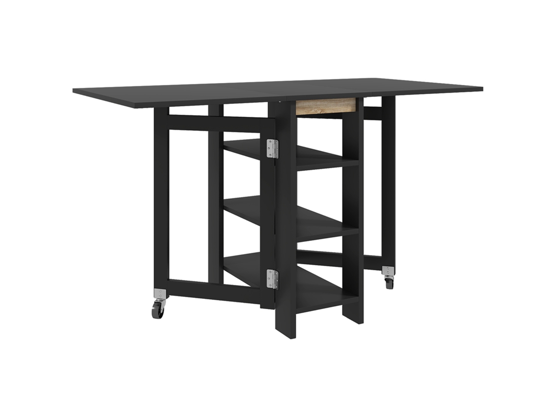 Kitchen/dining Table, Folding, Removable, 3 Shelves, 2 Drop Leaves, Modern Design, 120 X 60 X 75 Cm, Black