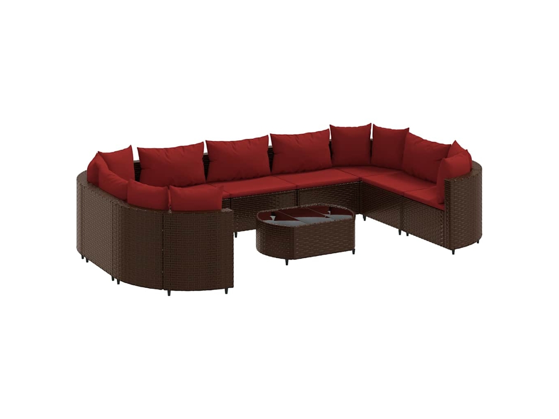 Conjunto de 10 Sofás Jardim com Almofadões Vime Pe Castanho MAISON EXCLUSIVE (10 pcs)