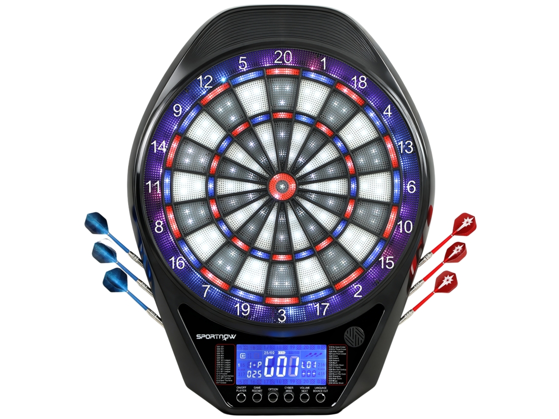 Alvo Eletrónico com 6 Dardos e 24 Pontas Macias Ecrã Led 34 Jogos e 2235 Programas 60,5x45,5x3,6 Cm Multicolor Ge