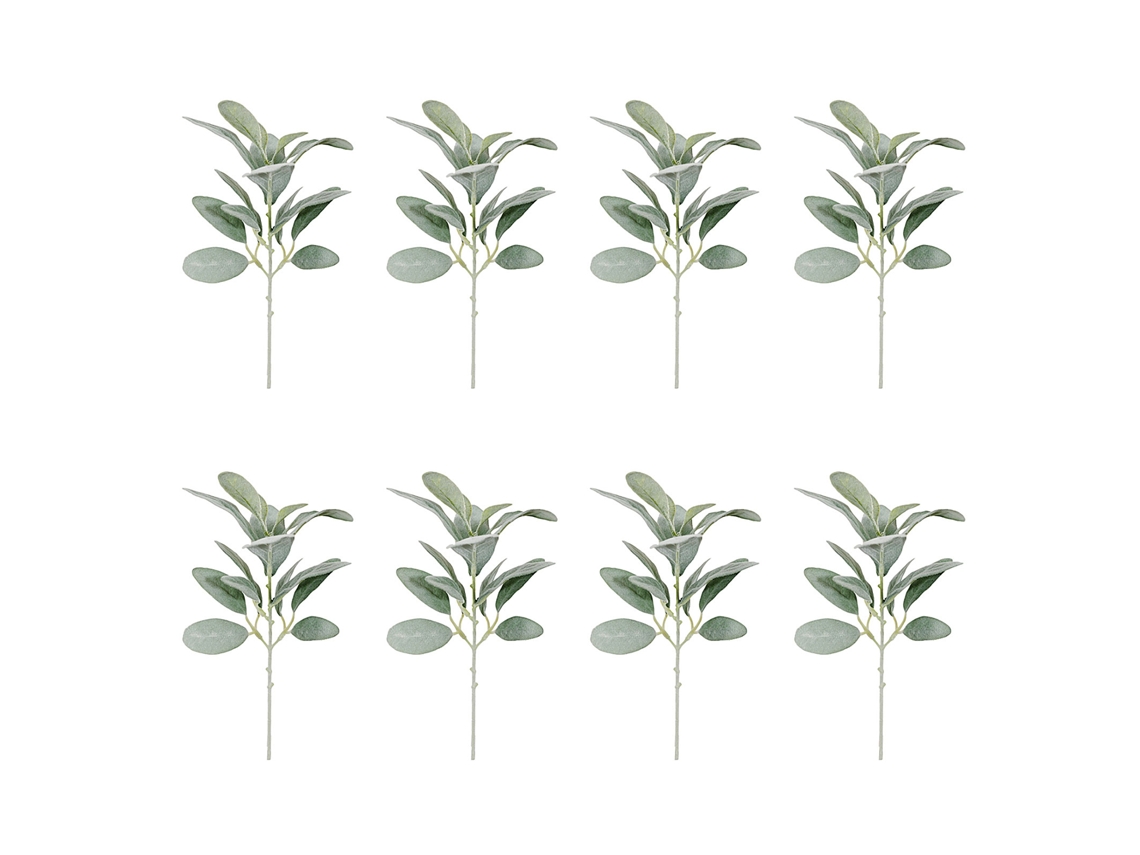 8pcs Ramos de Planta Artificial Flocados com Folhas para Arranjo Floral | S/MARCA