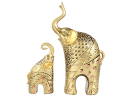 Escultura de Elefante Feliz Dourada para Decoração de Casa Presente
