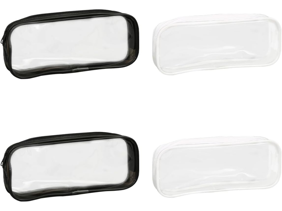 Estojo Transparente De Pvc Para Lápis E Cosméticos, Kit De 4 Peças (2 Pretos E 2 Brancos), Bolsa Organizadora E Para