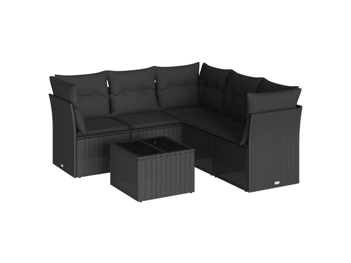 Conjunto Sofás de Jardim 6 Pcs com Almofadões Vime Pe Preto MAISON EXCLUSIVE (6 pcs)