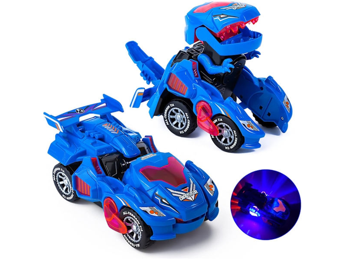 Carro De Brinquedo Elétrico De Dinossauro Transformador Automático Com Flash E Som Adequado Para Crianças De 3 A 7 Anos, Azul Aquaforge