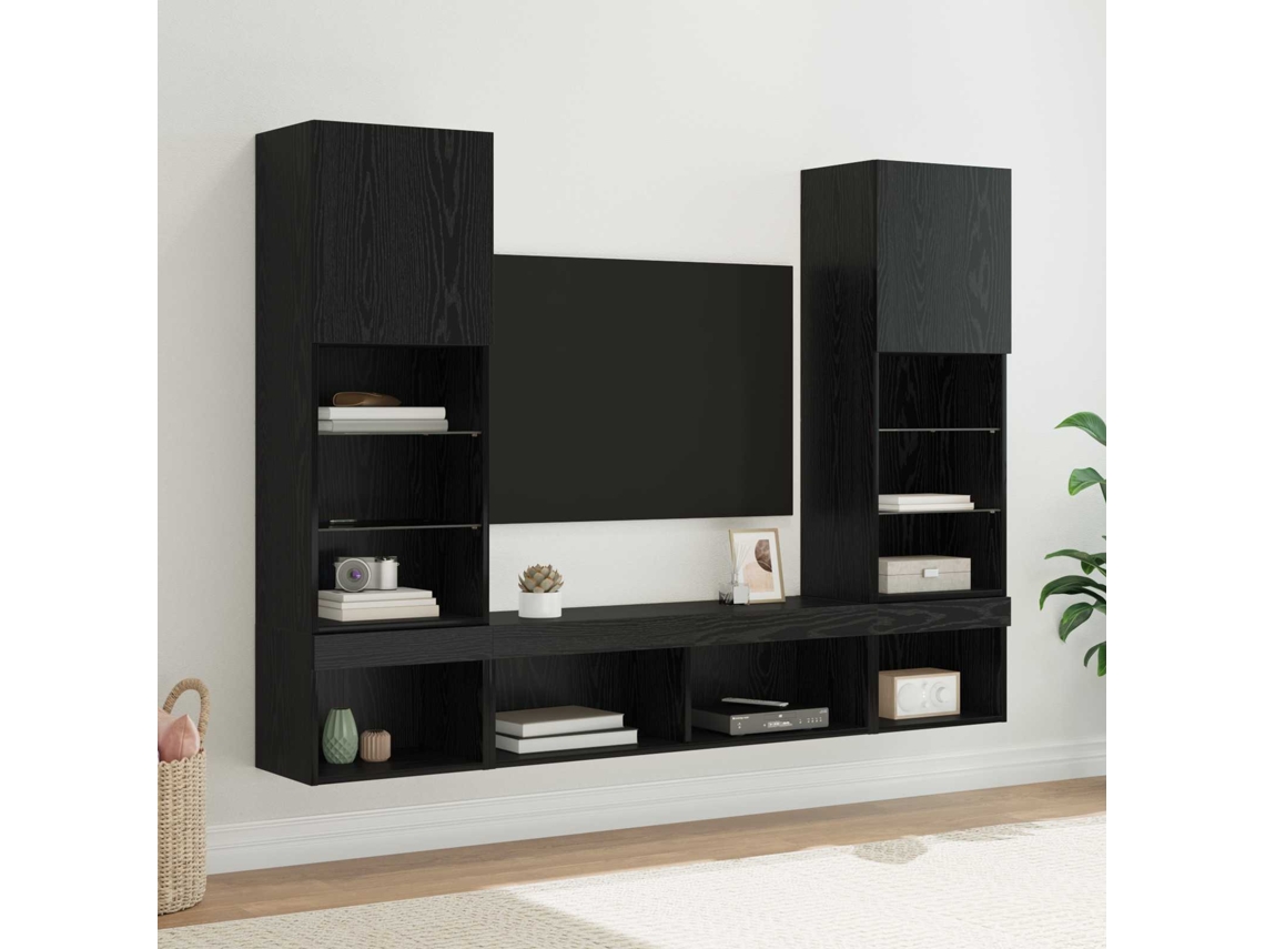 Vidaxl Unidades De Tv De Parede Com Led 5 Unid. Carvalho Preto