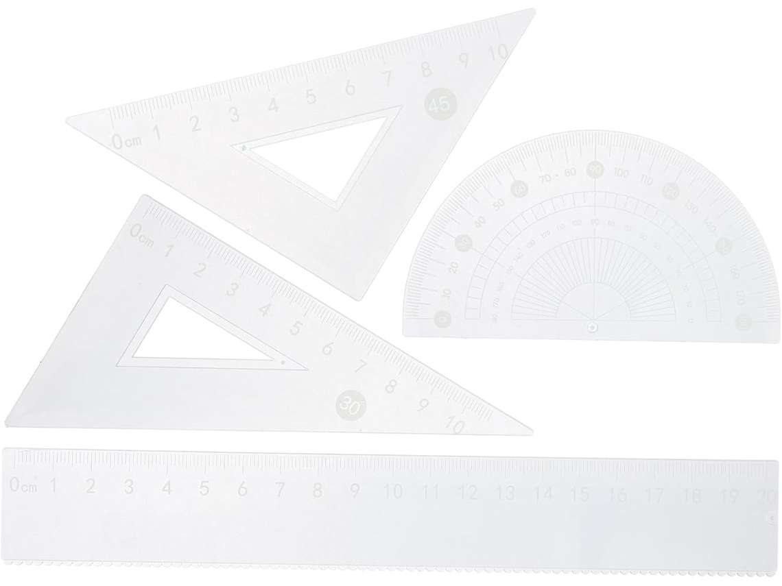 Conjunto de régua triangular e decalque plástico Tehaux de 20 cm, ideal para estudantes, artistas, engenheiros e outros profissionais.