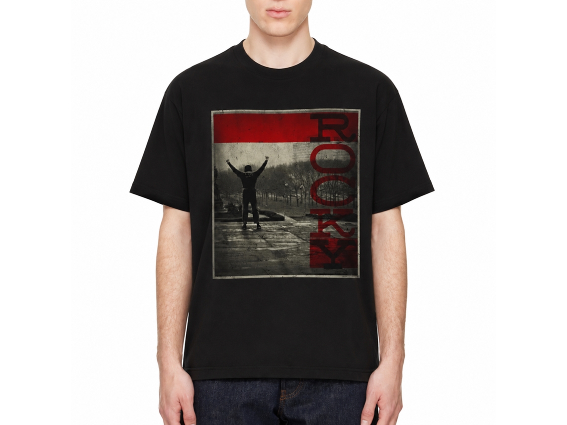 Rockinstone Rocky Movie Faded Black Adult T-shirt Size:m