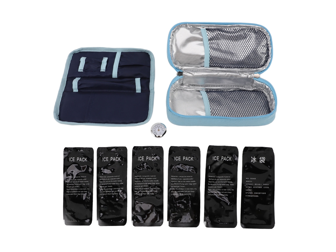 Mala térmica para insulina portátil com termômetro isolada para caneta de viagem azul S/MARCA