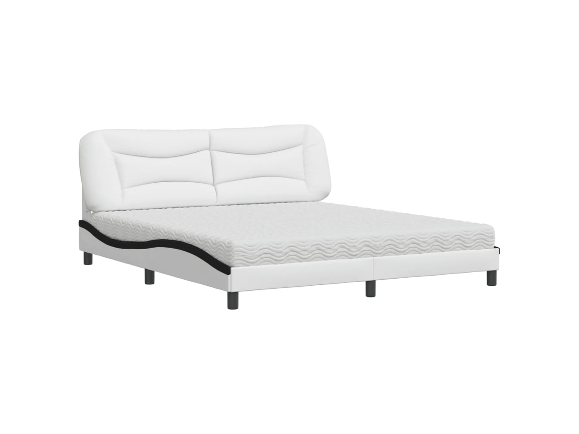 Cama com Colchão Hvar 180x200 Cm Couro Artificial Preto e Branco MAISON EXCLUSIVE